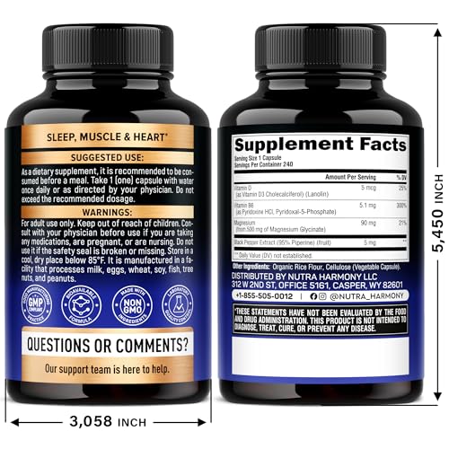 Magnesium Glycinate 500 mg - Chelated Supplement - 98% High Absorption - Support for Sleep, Muscle & Heart Health - Made in USA, Lab Tested & Non-GMO - 240 Capsules - Medaid International