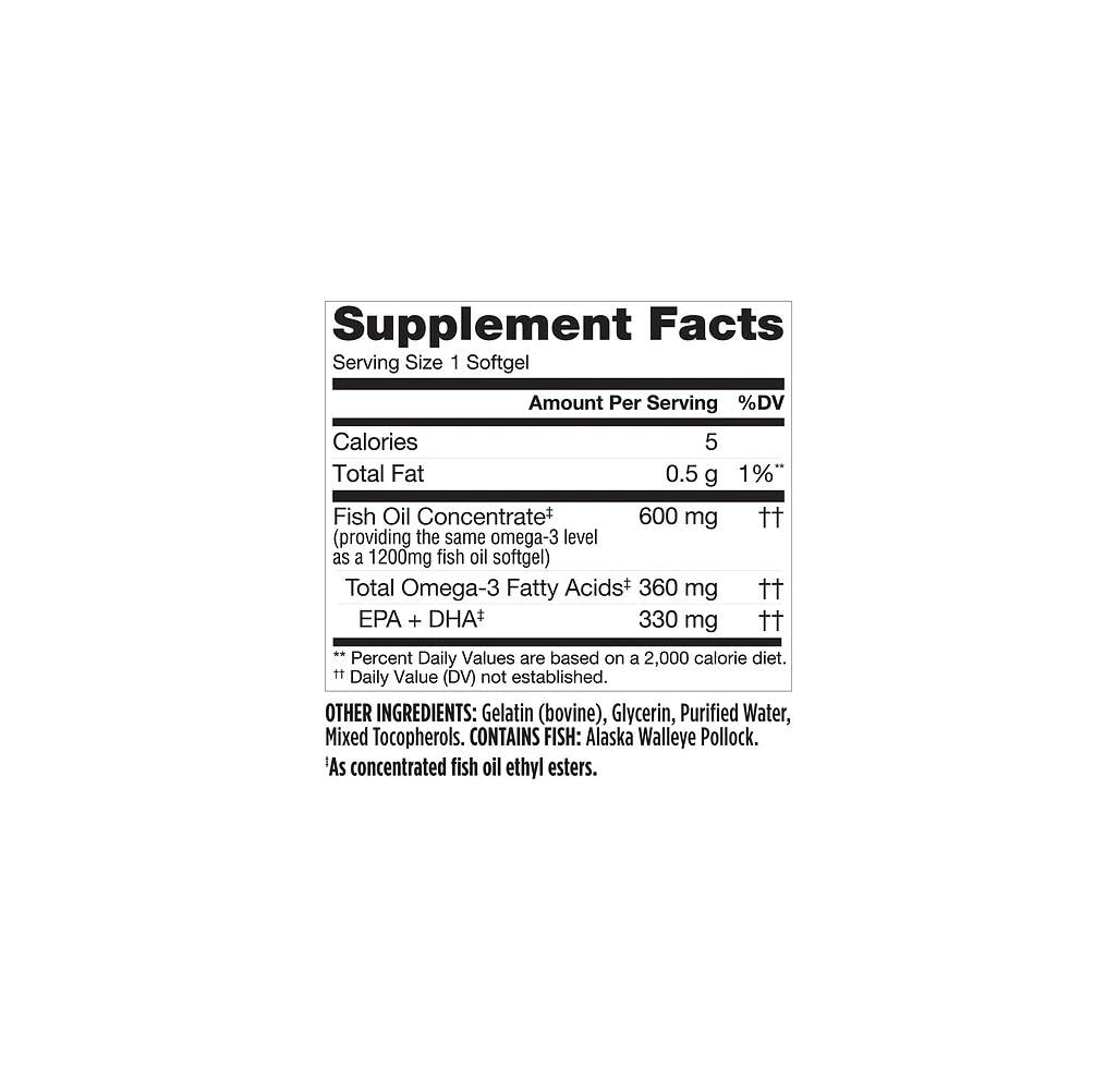 Finest Nutrition Half-the-Size Fish Oil 1200 mg, Softgels, 200 ea - Medaid International