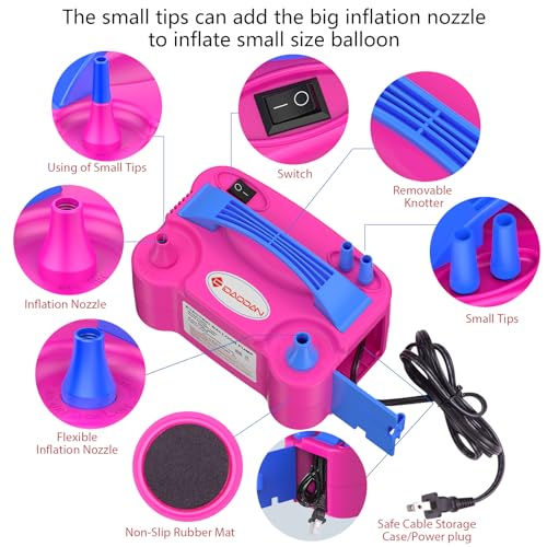 IDAODAN Electric Balloon Pump, Portable Electric Balloon Blower Machine Balloon Air Pump Dual Nozzle Rose Red 110V 600W Balloon Inflator for Party Decorations|B0DTT52MDK
