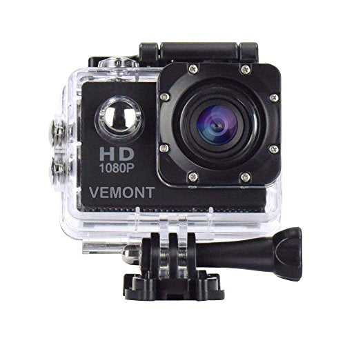 Vemont - 1080P Full HD Action Camera, 12MP, 30m Waterproof, Wide-Angle Lens