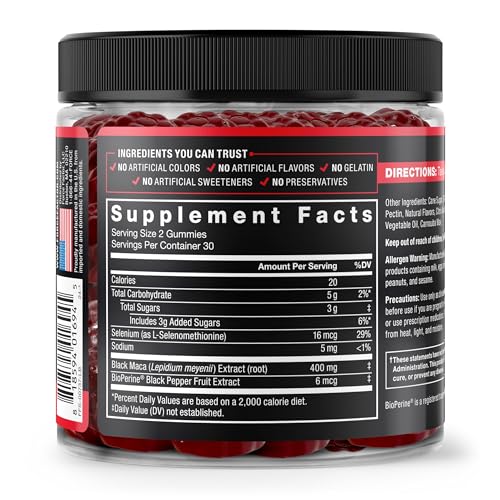 Force Factor Black Maca Gummies, Black Maca Root to Enhance Vitality in Men & Women, Increase Energy & Strength, with BioPerine for Superior Absorption, Delicious Passion Berry Flavor, 60 Gummies - Medaid International