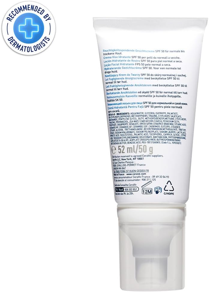 CeraVe AM Facial Moisturising Lotion SPF50 with Ceramides & Vitamin E for Normal to Dry Skin 52ml - Medaid International