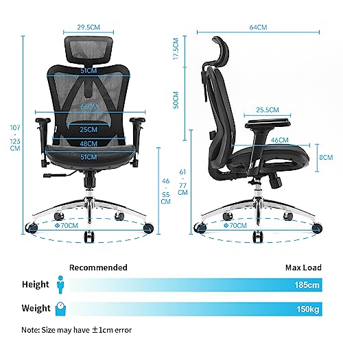 SIHOO M57 Ergonomic Office Chair with 3 Way Armrests Lumbar Support and Adjustable Headrest High Back with Tilt Function (Black) - Medaid International