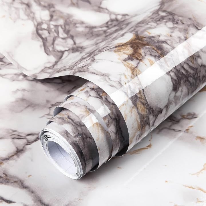 Decoroom 17.71"x118" Marble Contact Paper for Countertops, Glossy Peel and Stick Countertops, Granite Marble Wallpaper for Kitchen and Bathroom Cabinets Vinyl Film Self Adhesive Removable - Medaid International