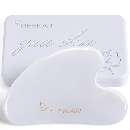BESKAR Gua Sha Facial Tools, Natural Jade Stone Guasha Massager for Jawline Sculpting, Tighten Face Skin and Reduce Wrinkles, Face Eyes Body Neck Massage Tool, Skin Care Gift - Medaid International