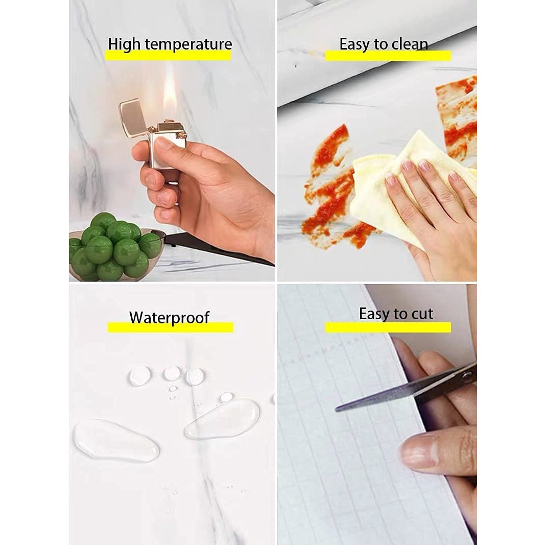 Glossy Marble Paper Granite Gray/White Wallpaper Peel and Stick Wallpaper Self Adhesive Removable Wallpapers 15.8″ ×118″ Waterproof Countertop Paper for Cabinet Countertop Furniture Kitchen Viny Film - Medaid International