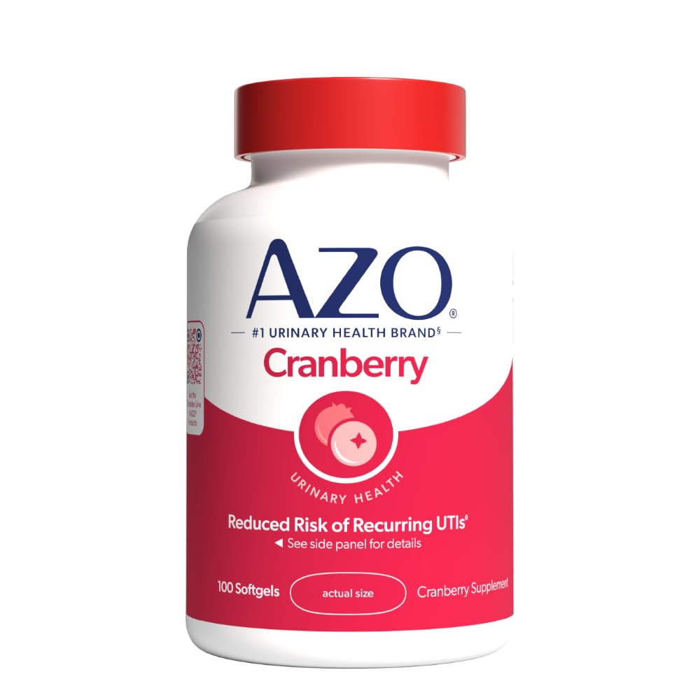 AZO Cranberry Supplement, Made with Concentrated Whole Fruit Cranberry Powder to Help Cleanse and Protect the Urinary Tract*, Sugar Free Cranberry Pills, Non-GMO, 100 Softgels - Medaid International