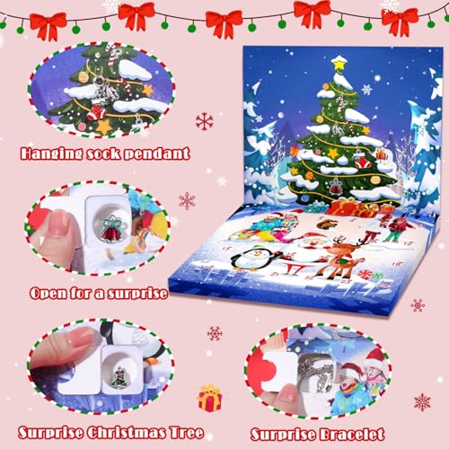 2025 Christmas Advent Calendar Bracelets for Girls 24 Days Xmas, Countdown Calendar DIY Jewelry Making Kit Gift, 22 Charm Beads 2 Bracelets for Kids Teens Women - Medaid International