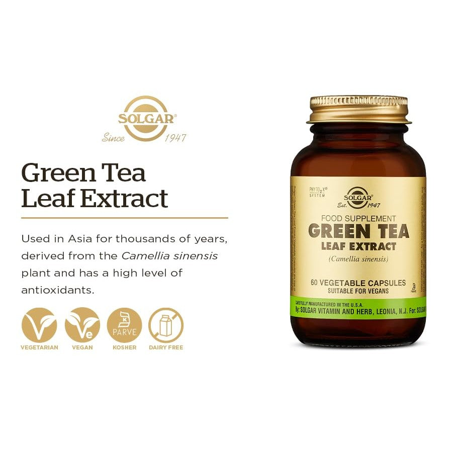 Solgar Standardized Full Potency Green Tea Leaf Extract Vegetable Capsules, 60 Count - Medaid International
