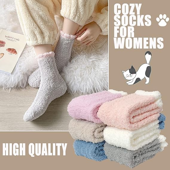 6 Pairs Womens Fuzzy Socks for Women, Warm Soft Christmas Sleeping Socks for Women Christmas Gift - Medaid International