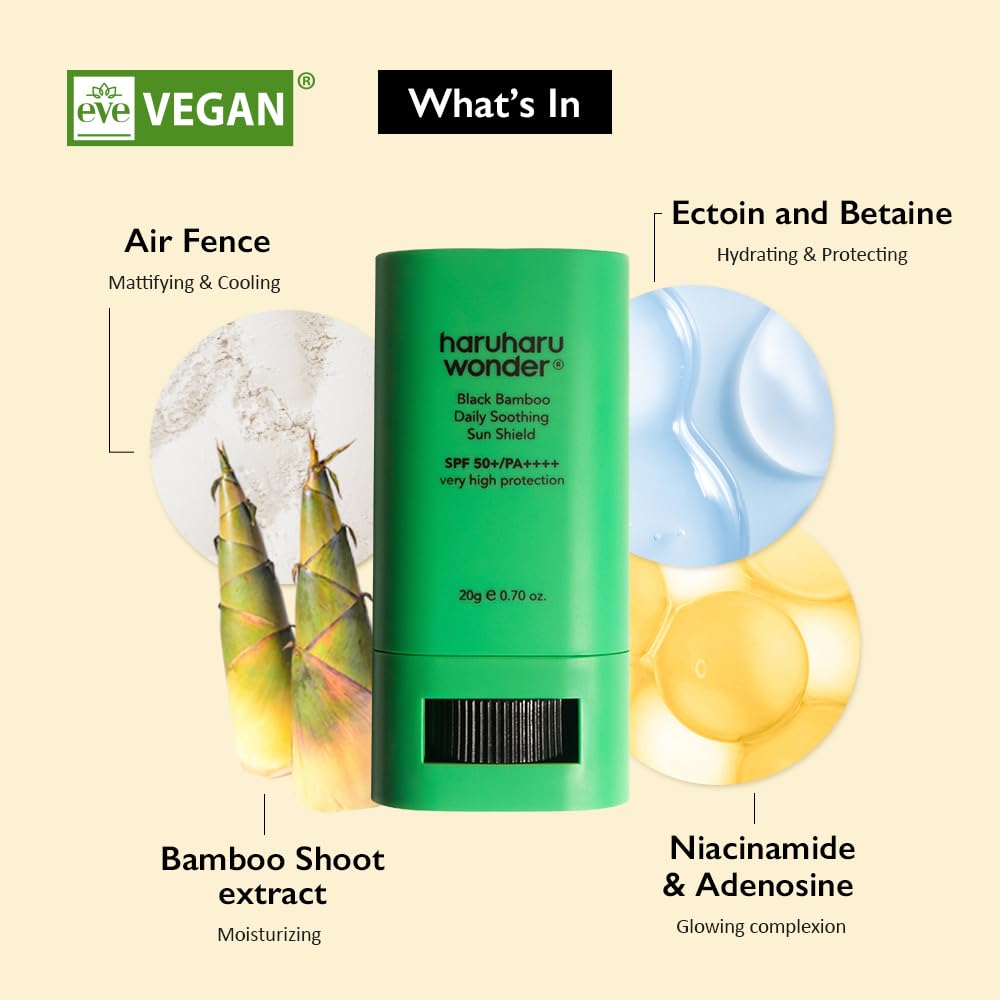 Haruharu Wonder Black Bamboo Daily Soothing Sun Shield 20g Sunscreen Stick, 0.7 Ounce (Pack of 1) - Medaid International