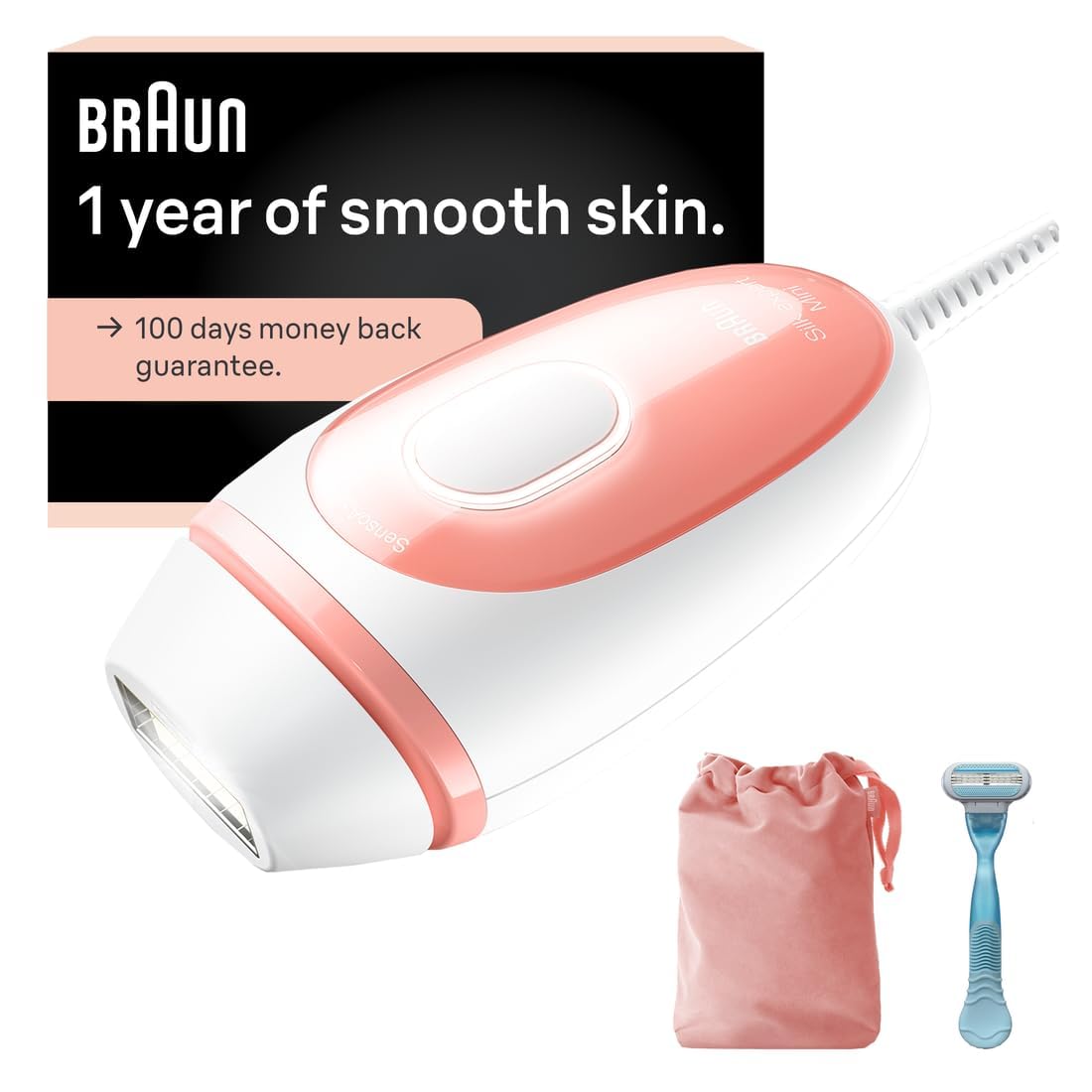 Braun IPL at Home Laser Hair Removal for Women and Men, Silk Expert Mini PL1014 with Venus Razor, Permanent Visible Hair Reduction in Hair Regrowth for Body & Face, Corded - Medaid International