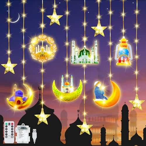 YeahBoom - 114 LED Ramadan Fairy Lights with Remote, 8 Flashing Modes, USB & Battery Powered