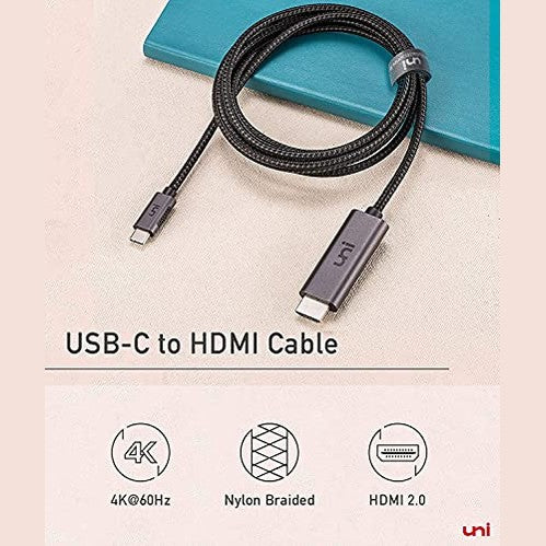 Uni - USB C to HDMI Cable 3ft, 4K@60Hz, Braided, Thunderbolt 3/4 Compatible