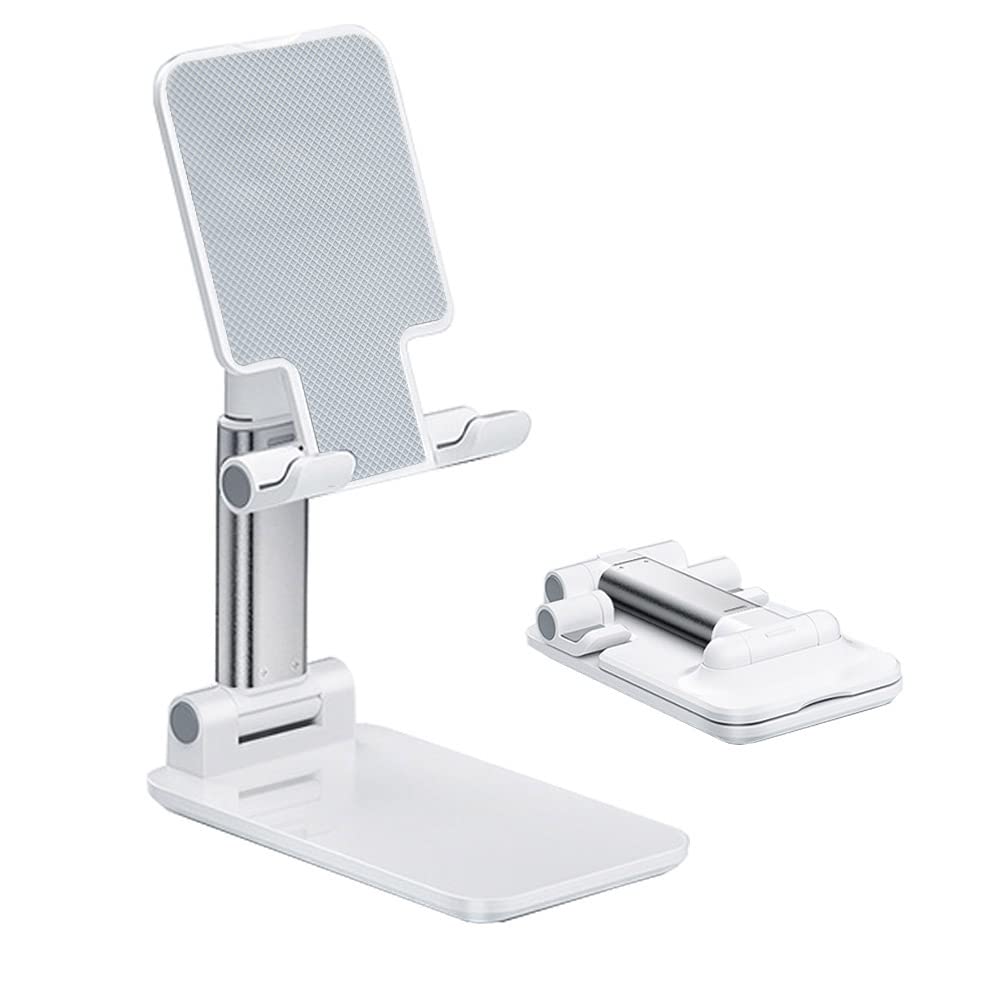 Cell Phone Stand, Angle Height Adjustable Cell Phone Holder with Silicon Pad for Desk Fully Forldable Mobile Phone Holder Compatible with All Mobile Phones, MT-6, (White) - Medaid International
