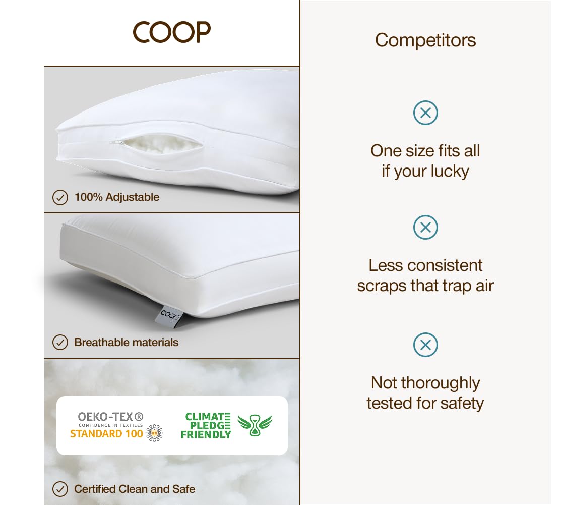 Coop Home Goods Essence Down Alternative Pillow Set of 2, Queen Size, Best Pillows for Sleeping, Adjustable Alternative to Down Pillows, Luxury Hotel Pillow for Back, Stomach or Side Sleepers - Medaid International