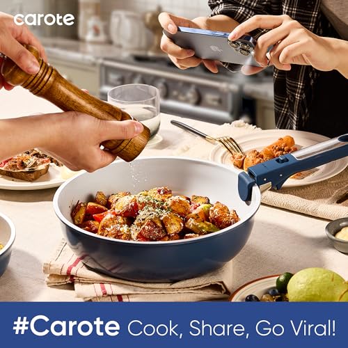 CAROTE 27pcs Ceramic Cookware Set Nonstick, Pots and Pans Set Non stick, Non Toxic Cookware, Dishwasher/Oven Safe, RV/Camping Cookware Set, Pan and Pot with Kitchen Utensils, Navy Blue|B0DPKB987C