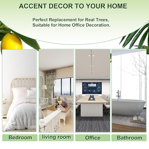 6ft Artificial Lemon Tree Indoor Outdoor - Faux Lemon Plant with Realistic Fruits & Natural Wood Trunk, Includes White Planter for Home, Office, Mall, Hotel, Living Room, Meeting Room Decor - Medaid International