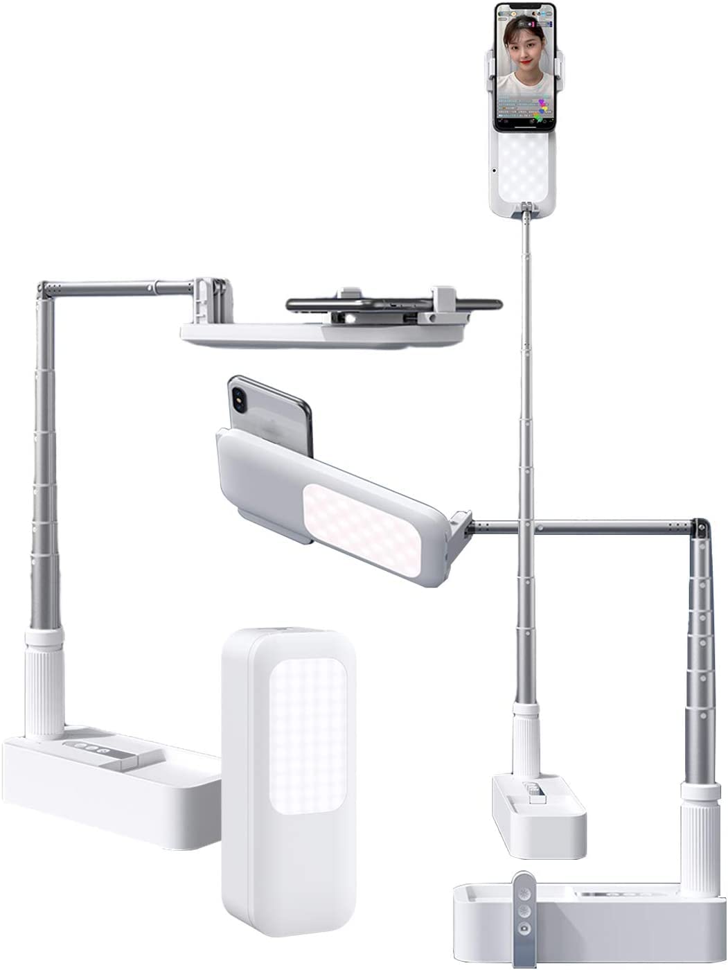 beyonday Foldable Phone Holder for Recording, Selfie Stand with Rechargeable LED Light&Wireless Remote Control 360° Rotatable Retractable Phone Stand for Video Recording/Live Streaming/Online Teaching - Medaid International