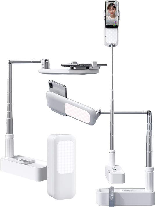 beyonday Foldable Phone Holder for Recording, Selfie Stand with Rechargeable LED Light&Wireless Remote Control 360° Rotatable Retractable Phone Stand for Video Recording/Live Streaming/Online Teaching - Medaid International