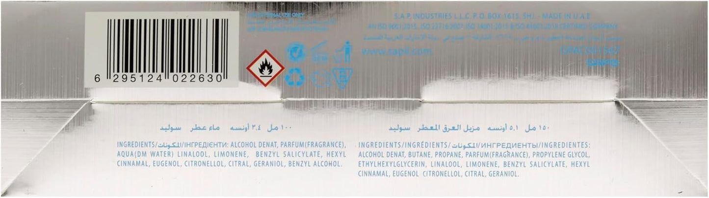 Sapil Solid - Eau De Toilette and Deodorant Spray For Men - Evokes Power and Sensuality - Opens with Fresh and Citrus Notes - Beautiful Giftset Box - Perfect for Gift Giving Occasion- 2 Pc - Medaid International