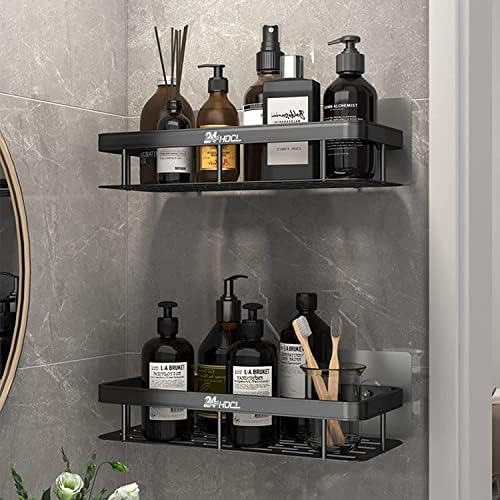 24HOCL Shower Caddy Shelf【Thickened Upgraded Version】, Adhesive Black Bathroom Shower Rack, No Drilling Wall Mounted Shower Organizer, Rustproof Basket for Bathroom, Toilet, Kitchen (2 Pack) - Medaid - Lebanon
