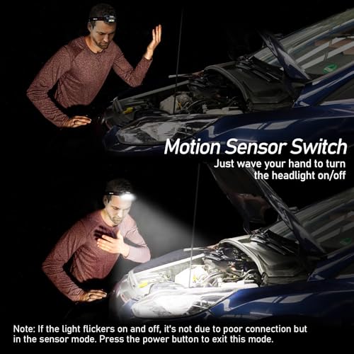 Blukar - Rechargeable Waterproof Headlamp with 8 Light Modes & Motion Sensor