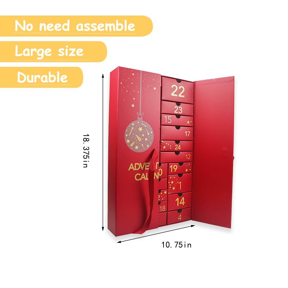 Empty 2025 24 Days Advent Calendar Large to Fill Cosmetics, Makeup, Perfume Packaging Paper Box, Valentin's Day EID Ramadan Gifts Cardboard (Red) - Medaid International