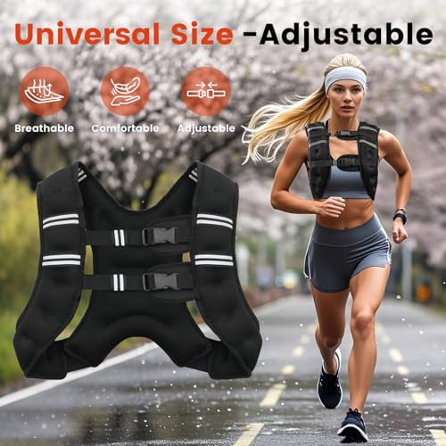 Weighted Vest, 6lb/8lb/12lb/16lb/20lb/25lb/30lb Weight Vest for Men Women, Body Weight Vests Adjustable with Reflective Stripe for Strength Training, Running, Training Workout, Jogging, Walking|B0DP8FQD18