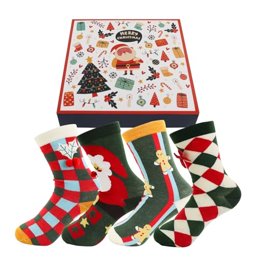 Andiker 4 Pack Christmas Socks for Women & Men, Thermal Festive Christmas Sock with Patterns, Family Xmas Socks with Xmas Box (Style C) - Medaid International