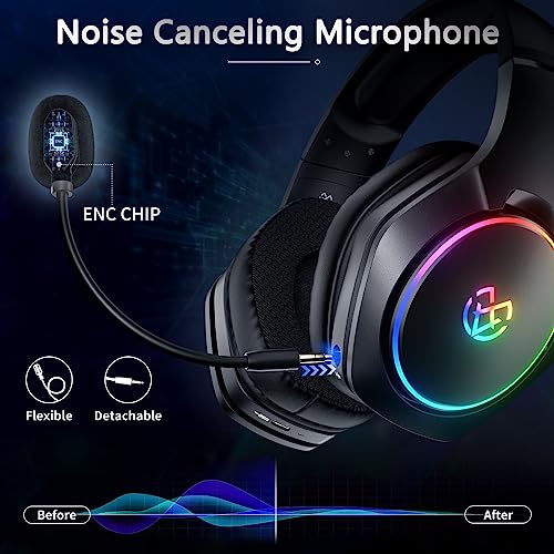 Tatybo - 2.4GHz Wireless Gaming Headset with Detachable Mic, 20hr Battery