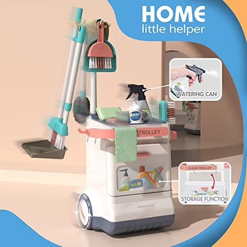 Masroo Kids Cleaning Set for Toddlers, Detachable 20 Pcs Pretend Play Set, Educational Toddler Cleaning Carts Includes Real Working Vacuum Cleaner, Broom, Spray Bottle and More - Medaid