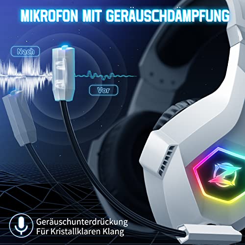 Ozeino - Gaming Headset with 3D Surround Sound, Noise Cancelling, RGB Lights