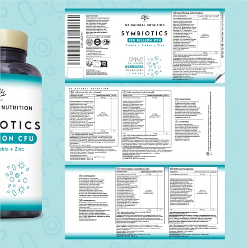 Probiotique Flore Intestinale 150 Milliards UFC, 20 Souches de Bactéries + Zinc + Inuline. Probiotiques pour la Régénération Digestive et Microbiote. 90 gélules, Végétalien. N2 Natural Nutrition - Medaid International