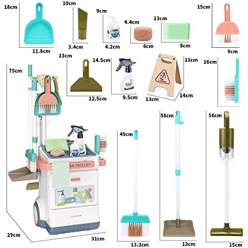 Masroo Kids Cleaning Set for Toddlers, Detachable 20 Pcs Pretend Play Set, Educational Toddler Cleaning Carts Includes Real Working Vacuum Cleaner, Broom, Spray Bottle and More - Medaid