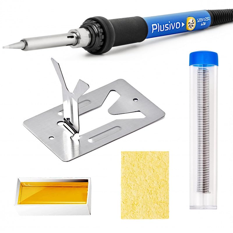 Plusivo - 60W Adjustable Temperature Soldering Iron Kit with Stand & Solder Wire