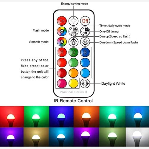Hydong - 2 Pack E27 RGBW LED Light Bulbs with 21-Key Remote Control, 12 Colors