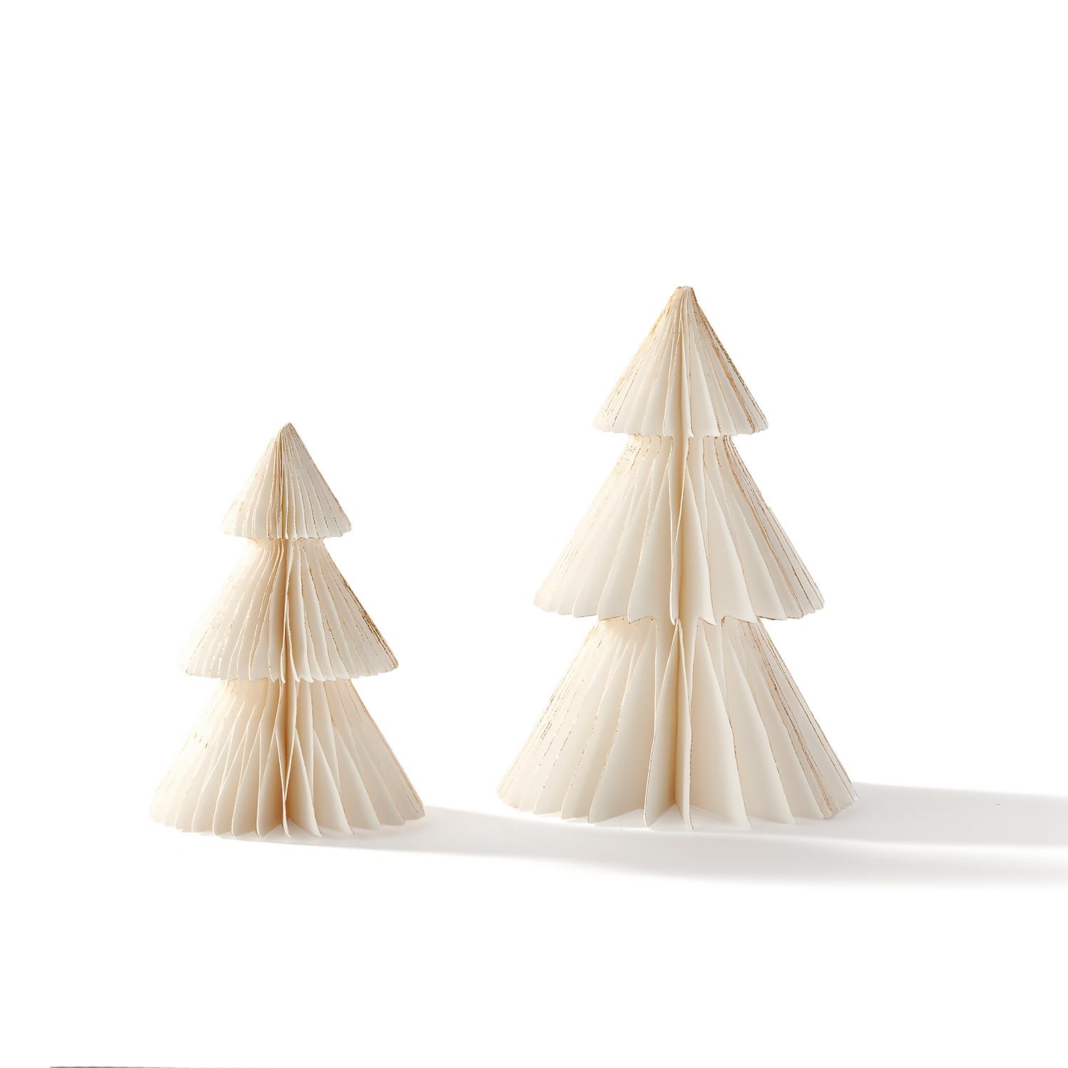LampLust Paper Christmas Tree Decor, 2 Pack Honeycomb Paper Trees, 6 & 8 Inch, White & Gold Glitter Edge, Holiday Table Centerpieces, Christmas Table Decor, Winter Decorations - Medaid International