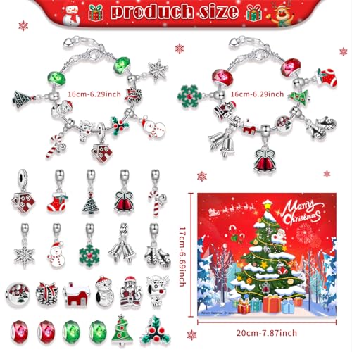 2025 Christmas Advent Calendar Bracelets for Girls 24 Days Xmas, Countdown Calendar DIY Jewelry Making Kit Gift, 22 Charm Beads 2 Bracelets for Kids Teens Women - Medaid International