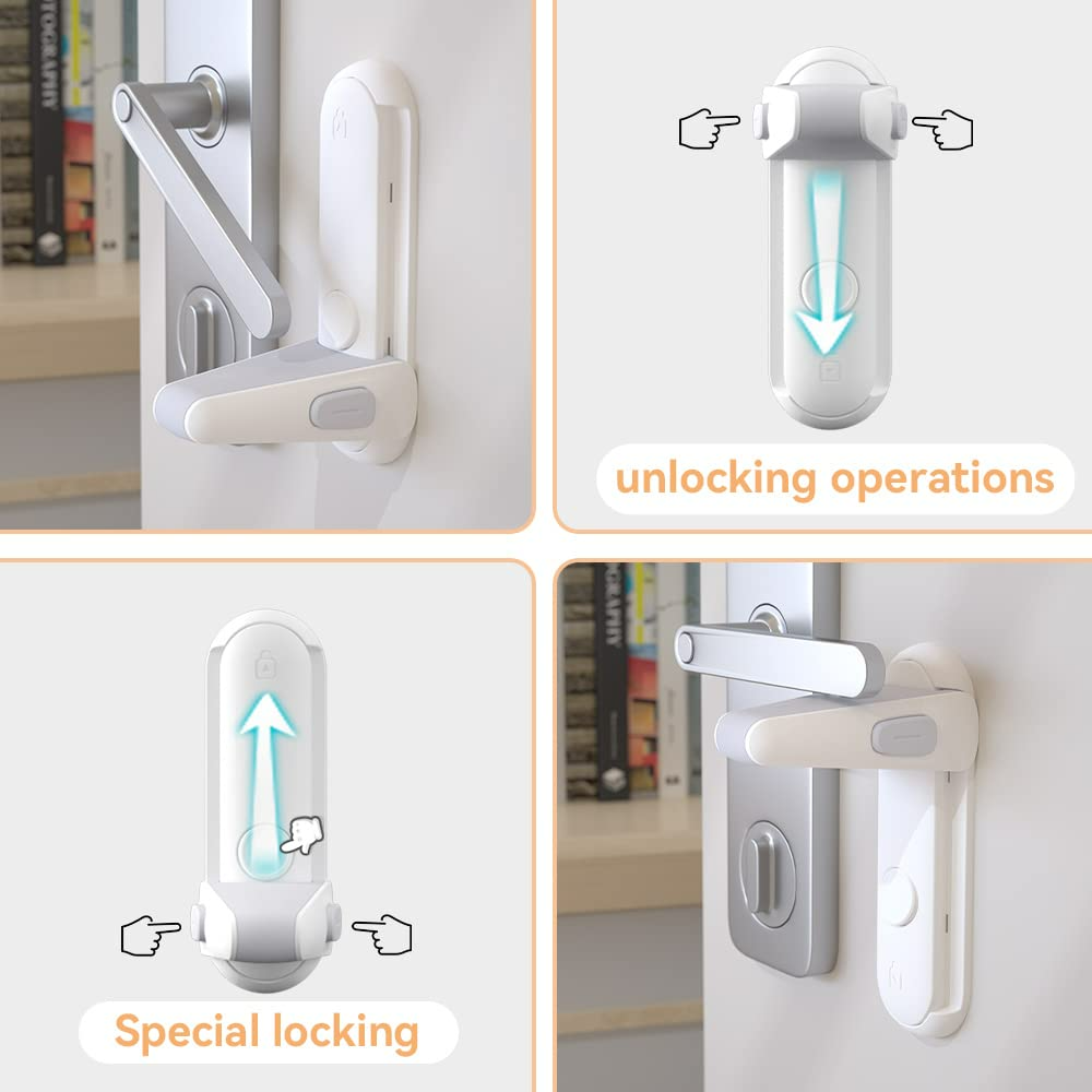 Door Lever Locks for Childproof & Petproof, Door Handle Locks for Toddlers, Baby Door Safety Locks for Toddlers (White) - Medaid International