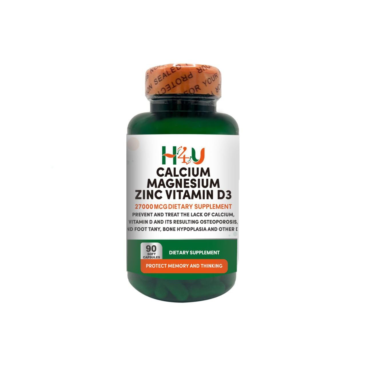 H4U Calcium Magnesium Zinc D3 | 120 Softgels Supplement | Calcium 10000 mcg, Magnesium 10000 mcg, Zinc 2000 mcg, Vitamin D3 100 mcg | Non-GMO | Gluten-Free | Made in The USA - Medaid International