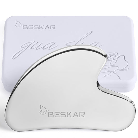 BESKAR Gua Sha Facial Tools, Stainless Steel Guasha Massage Sticks for Jawline Sculpting, Tighten Face Skin and Reduce Wrinkles, Face Eyes Body Neck Massage Tool, Skin Care Gift - Medaid International