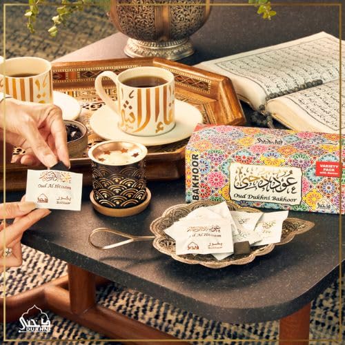 Oud Bakhoor Variety Box & Burner by Dukhni | Arabian Oudh Set with Candle Incense Burner | 20 pcs Arabic bukhoor Incense Bricks, 10 Mixed scents | Islamic, Eid & Ramadan Gifts | Home Fragrance - Medaid International