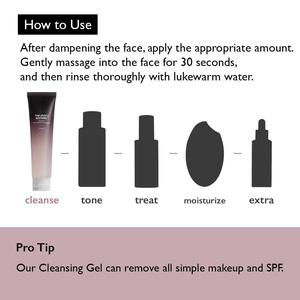 HARUHARU wonder Black Rice Triple AHA Gentle Cleansing Gel, Hydrating Cleansing gel, Gentle exfoliating, Vegan, Travel essentials, Korean Skincare, 3.38 fl oz - Medaid International