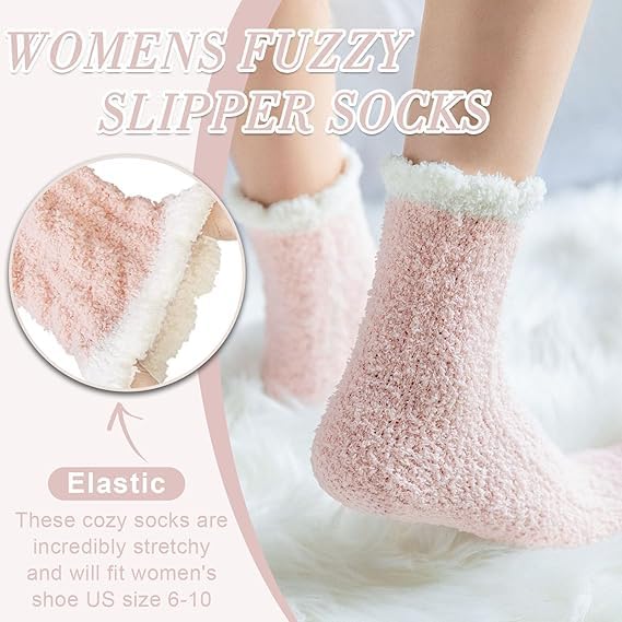 6 Pairs Womens Fuzzy Socks for Women, Warm Soft Christmas Sleeping Socks for Women Christmas Gift - Medaid International
