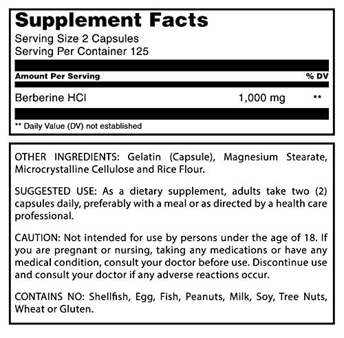 Amazing Formulas Berberine 1000mg Per Serving 250 Capsules Supplement | Non GMO | Gluten Free | Made in USA- Proudly Made in The USA with Guaranteed Purity & Potency - Medaid International