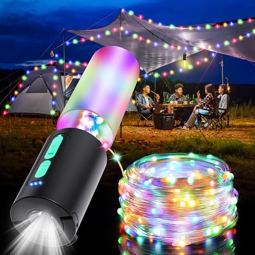 Audles - 33Ft Camping String Lights with Lantern, 4000mAh Charger, 7 Modes, IPX6 Waterproof