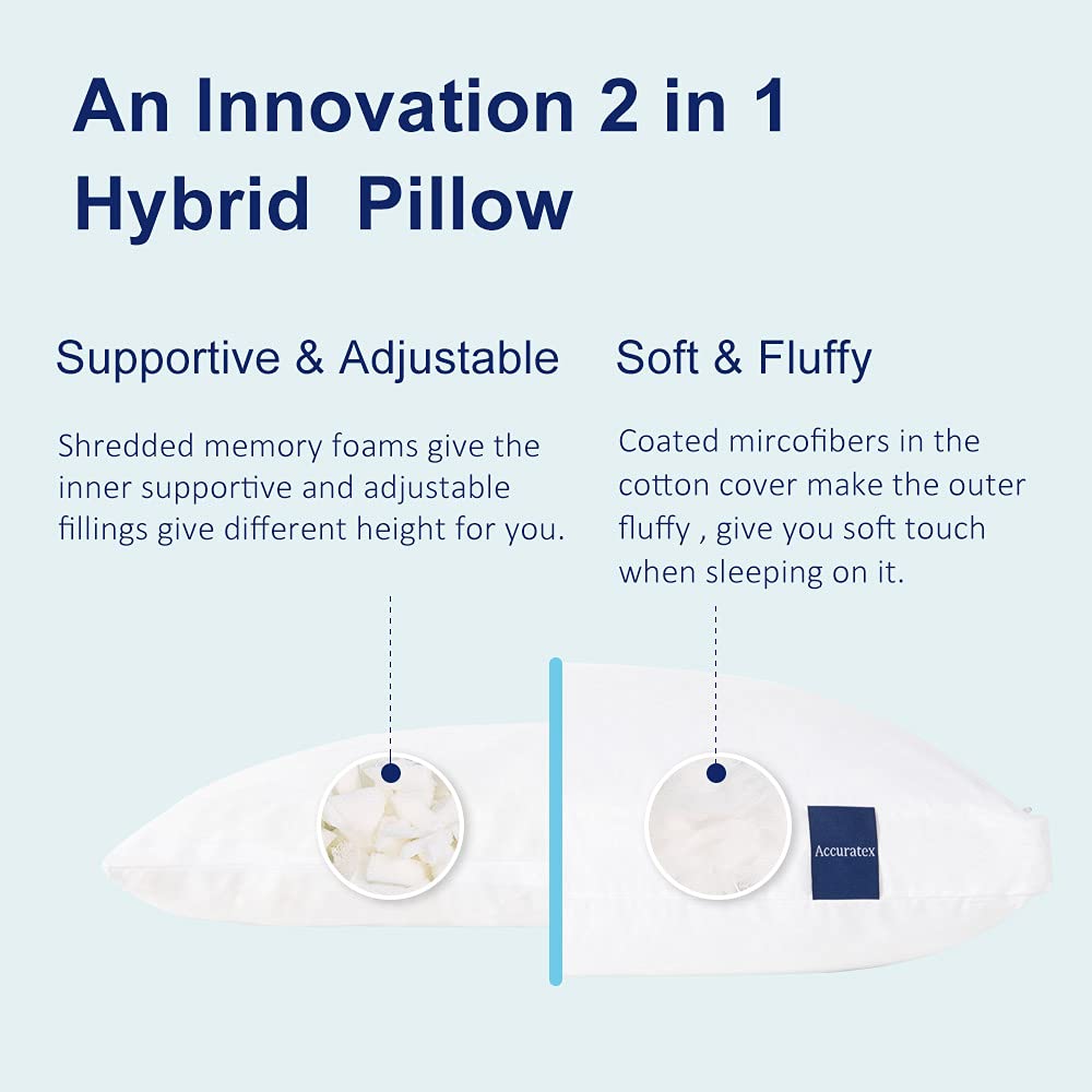 ACCURATEX Pillows King Size Set of 2, Hybrid Shredded Memory Foam Pillow[Adjustable Loft], Fluffy Down Alternative Fill Removable Cotton Cover, Firm Supportive Pillow for Side Back Sleepers - Medaid International