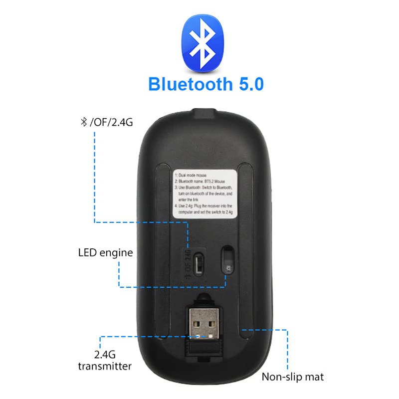 JjoiaS - Bluetooth 5.2 Wireless Mouse, Silent, Lightweight, USB Rechargeable