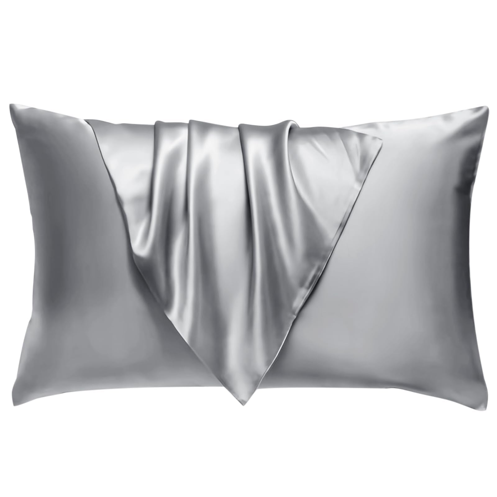 BHZ Satin Goose Down Feather Pillows King Size with Satin Pillowcase for Hair and Skin, Cooling Pillow Cases Similar to Silk Pillow Cases, Christmas Decorative Gifts for Women, Mom Men, Grey - Medaid International